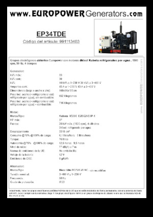 Grupos electrógenos diesel Europower EP34TDE (MA)