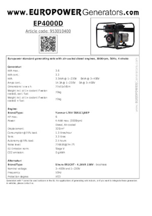 Grupos electrógenos diesel Europower EP4000D (S)