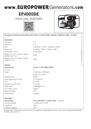 Grupos electrógenos diesel Europower EP4000DE (S)