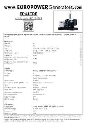 Grupos electrógenos diesel Europower EP44TDE (LS)