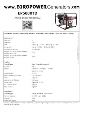 Grupos electrógenos diesel Europower EP5000TD (S)