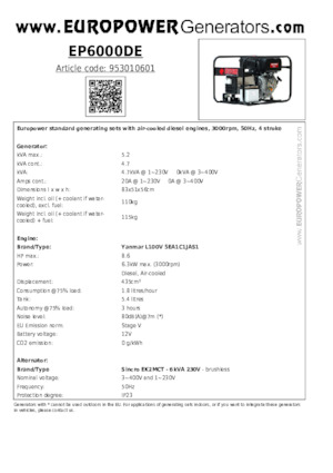 Grupos electrógenos diesel Europower EP6000DE (S)