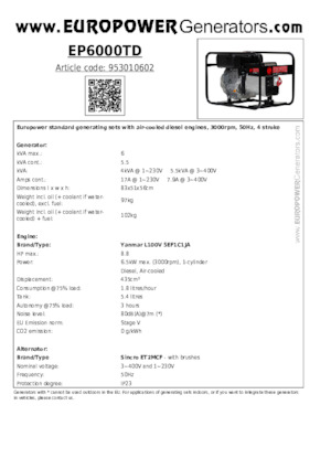 Grupos electrógenos diesel Europower EP6000TD (S)
