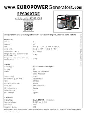 Grupos electrógenos diesel Europower EP6000TDE (S)