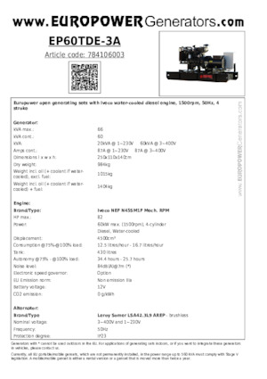 Grupos electrógenos diesel Europower EP60TDE-3A (LS)