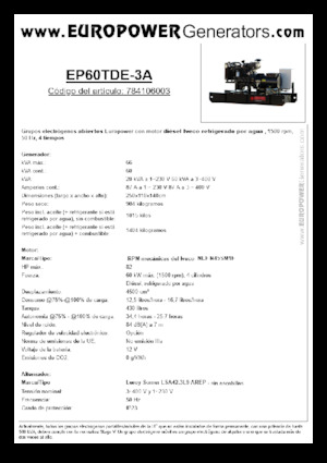 Grupos electrógenos diesel Europower EP60TDE-3A (LS)