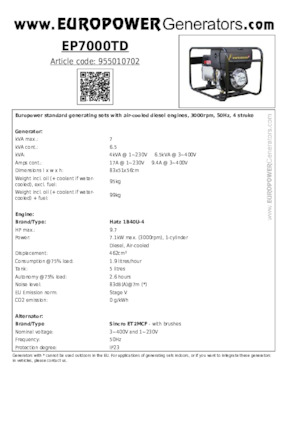 Grupos electrógenos diesel Europower EP7000TD (S)