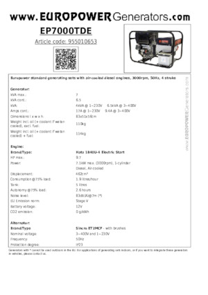 Grupos electrógenos diesel Europower EP7000TDE (S)