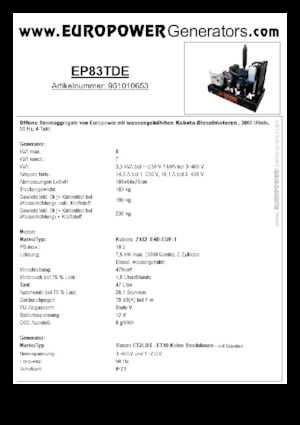 Grupos electrógenos diesel Europower EP83TDE (S)