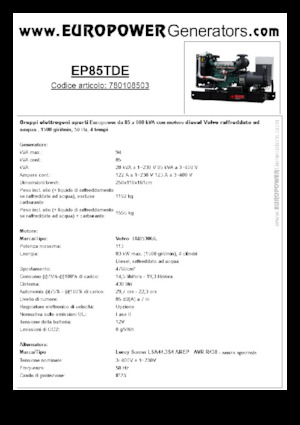 Grupos electrógenos diesel Europower EP85TDE (LS)