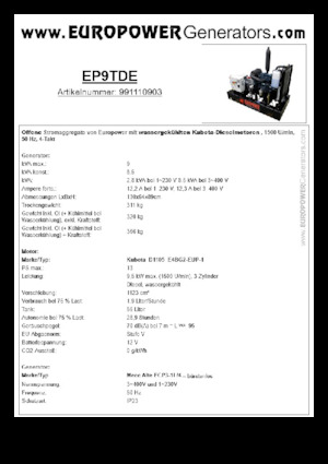 Grupos electrógenos diesel Europower EP9TDE (MA)