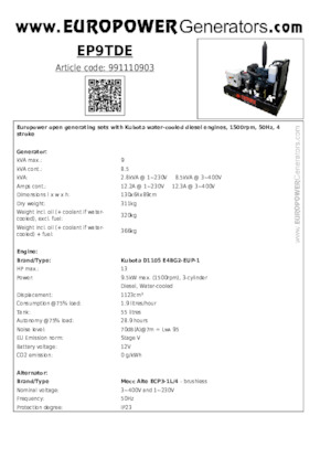 Grupos electrógenos diesel Europower EP9TDE (MA)