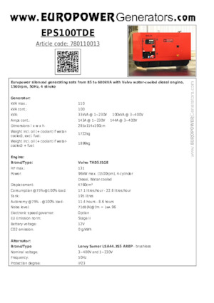 Grupos electrógenos diesel Europower EPS100TDE (LS)