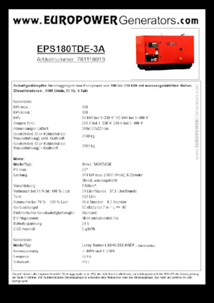 Grupos electrógenos diesel Europower EPS180TDE-3A (LS)