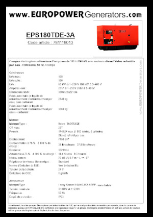 Grupos electrógenos diesel Europower EPS180TDE-3A (LS)