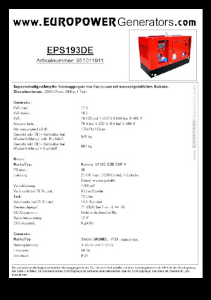 Grupos electrógenos diesel Europower EPS193DE (S)