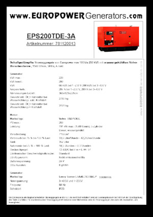 Grupos electrógenos diesel Europower EPS200TDE-3A (LS)
