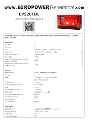 Grupos electrógenos diesel Europower EPS20TDE (LS)