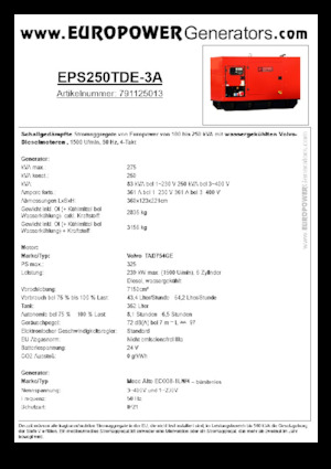 Grupos electrógenos diesel Europower EPS250TDE-3A (MA)