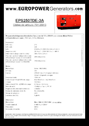 Grupos electrógenos diesel Europower EPS250TDE-3A (MA)