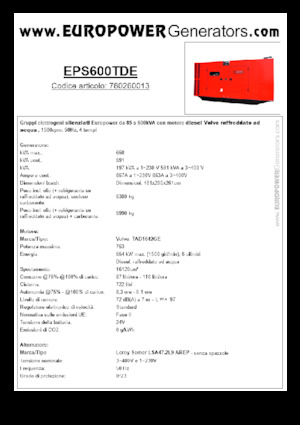 Grupos electrógenos diesel Europower EPS600TDE (LS)