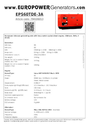 Grupos electrógenos diesel Europower EPS60TDE-3A (MA)