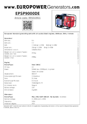 Grupos electrógenos diesel Europower EPSP9000DE (MA)