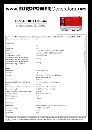 Grupos electrógenos diesel Europower EPSR100TDE-3A (LS)