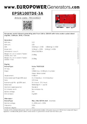 Grupos electrógenos diesel Europower EPSR100TDE-3A (MA)