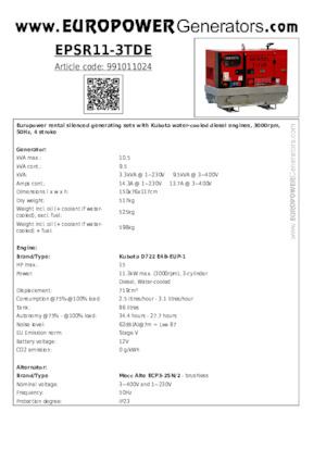 Grupos electrógenos diesel Europower EPSR11-3TDE (MA)