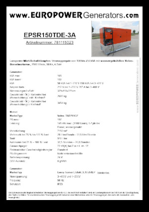 Grupos electrógenos diesel Europower EPSR150TDE-3A (LS)