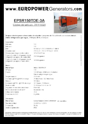 Grupos electrógenos diesel Europower EPSR150TDE-3A (LS)