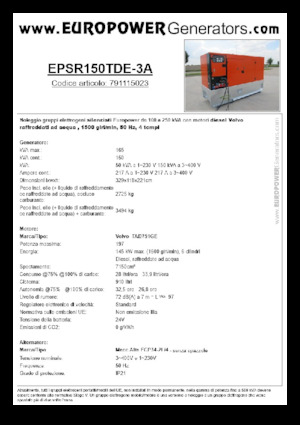 Grupos electrógenos diesel Europower EPSR150TDE-3A (MA)