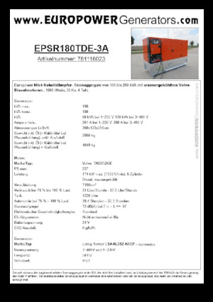 Grupos electrógenos diesel Europower EPSR180TDE-3A (LS)