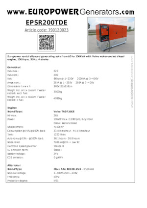 Grupos electrógenos diesel Europower EPSR200TDE (MA)