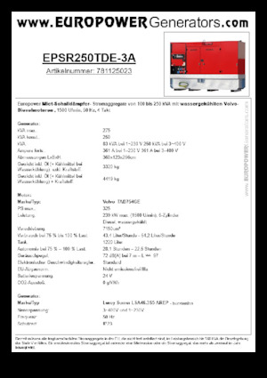 Grupos electrógenos diesel Europower EPSR250TDE-3A (LS)