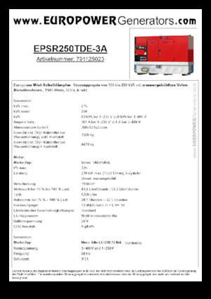 Grupos electrógenos diesel Europower EPSR250TDE-3A (MA)