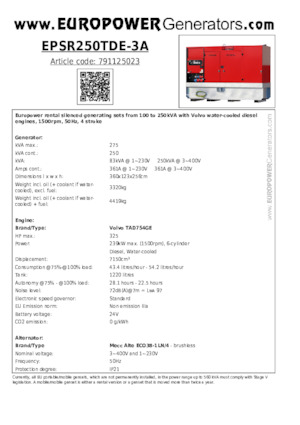 Grupos electrógenos diesel Europower EPSR250TDE-3A (MA)