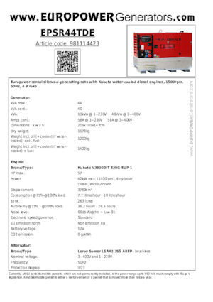 Grupos electrógenos diesel Europower EPSR44TDE (LS)