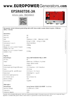 Grupos electrógenos diesel Europower EPSR60TDE-3A (LS)