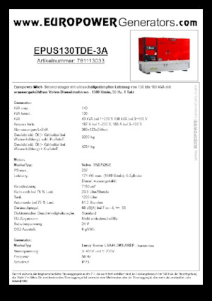 Grupos electrógenos diesel Europower EPUS130TDE-3A (LS)
