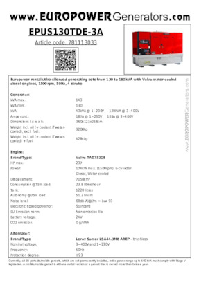 Grupos electrógenos diesel Europower EPUS130TDE-3A (LS)