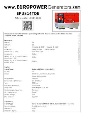Grupos electrógenos diesel Europower EPUS14TDE (LS)