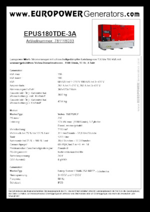 Grupos electrógenos diesel Europower EPUS180TDE-3A (LS)