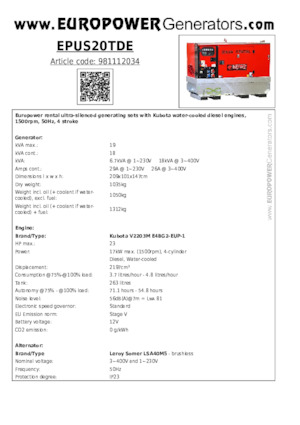 Grupos electrógenos diesel Europower EPUS20TDE (LS)