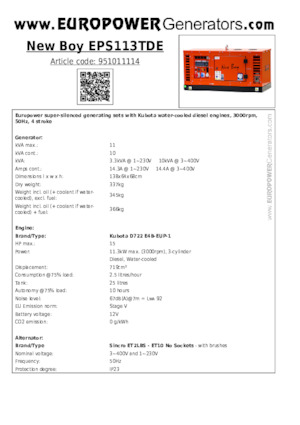 Grupos electrógenos diesel Europower New Boy EPS113TDE (S)