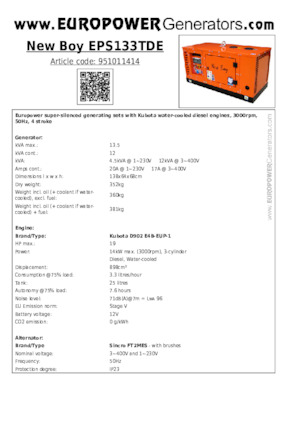 Grupos electrógenos diesel Europower New Boy EPS133TDE (S)