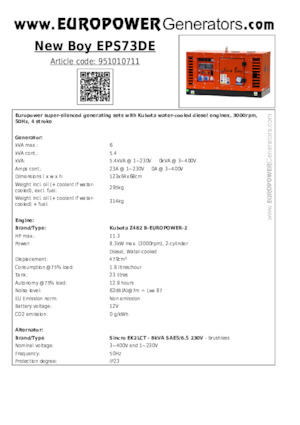 Grupos electrógenos diesel Europower New Boy EPS73DE (S)