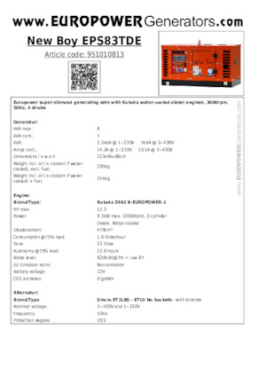 Grupos electrógenos diesel Europower New Boy EPS83TDE (S)