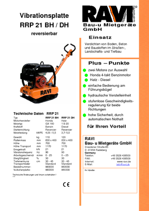 Planchas vibratorias reversibles Ravi RRP 21 DH